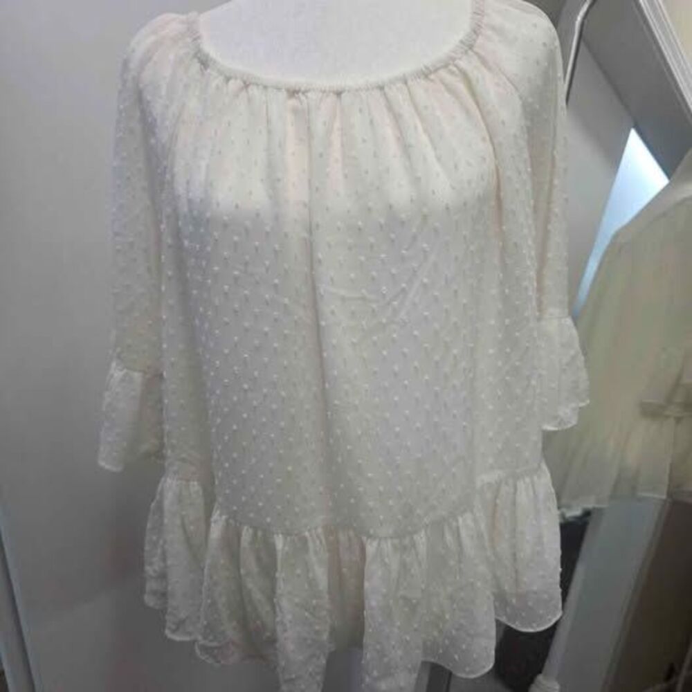 Black Rainn White Swiss Dot Peplum Blouse Size M